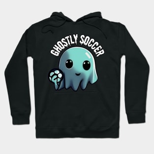 A cute ghost playing soccer: The Ghost's Game of Soccer, Halloween Hoodie